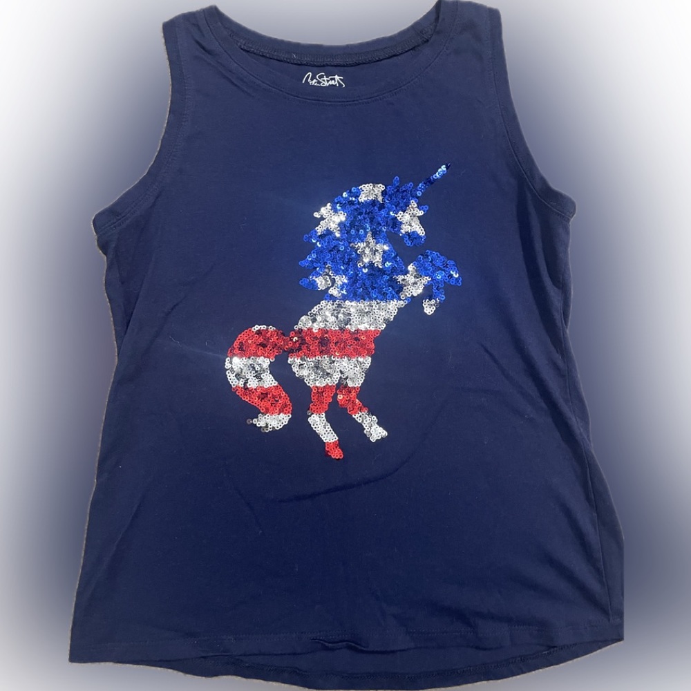 Girls, American flag, unicorn, with sequins size large(14)